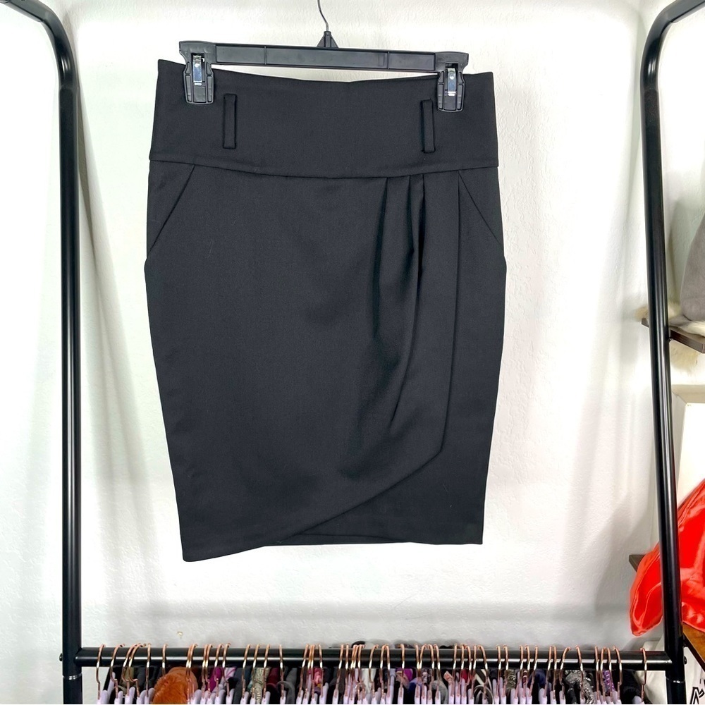 Guess by Marciano Black Faux Wrap Tulip Hem Skirt